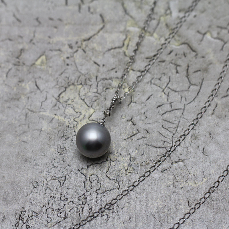 14mm 黒蝶バロックパール チェーンネックレス