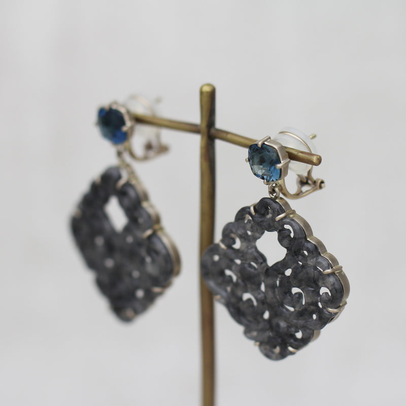 黒翡翠 × ロンドンブルートパーズ ピアス
