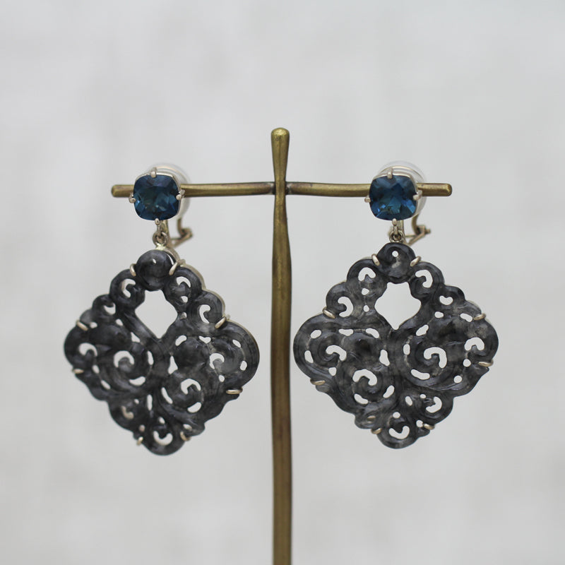 黒翡翠 × ロンドンブルートパーズ ピアス