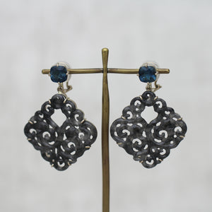黒翡翠 × ロンドンブルートパーズ ピアス
