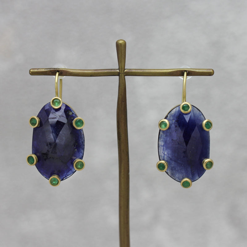 サファイア × エメラルド　ショートフックピアス