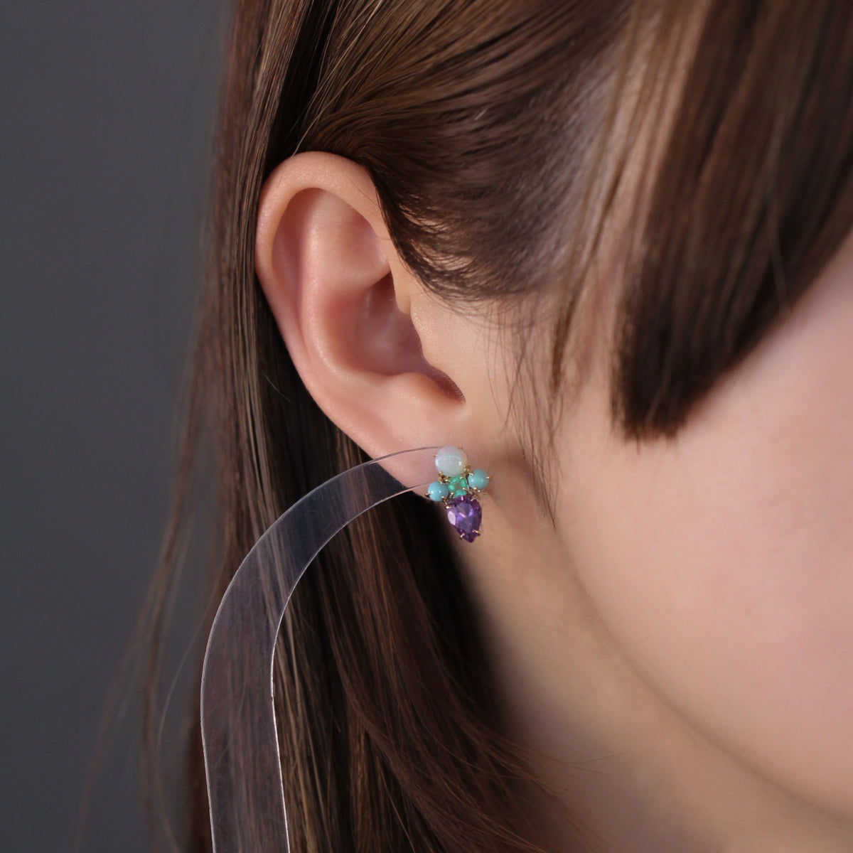 アメシスト×カラーストーン　スタッドピアス