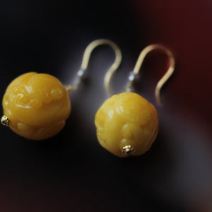 琥珀 × ダイヤモンド フックピアス