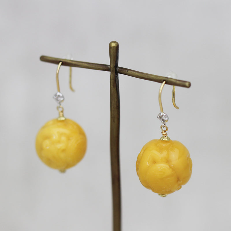 琥珀 × ダイヤモンド フックピアス