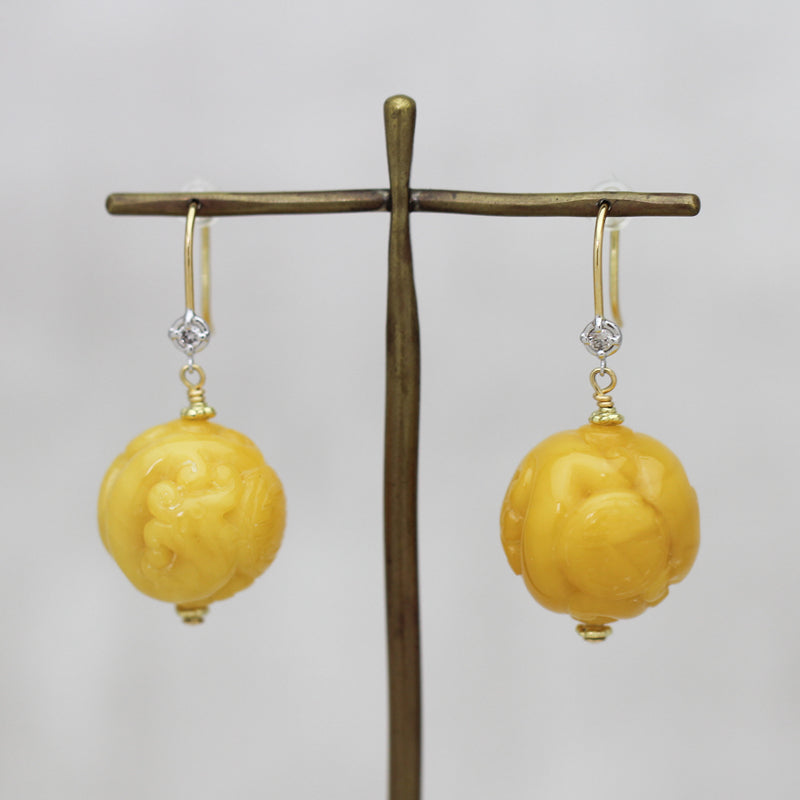 琥珀 × ダイヤモンド フックピアス