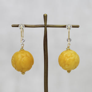 琥珀 × ダイヤモンド フックピアス