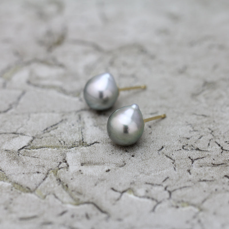9mm 黒蝶バロックパール ピアス