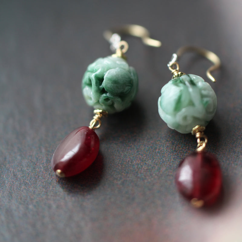 翡翠 × ルビー フックピアス