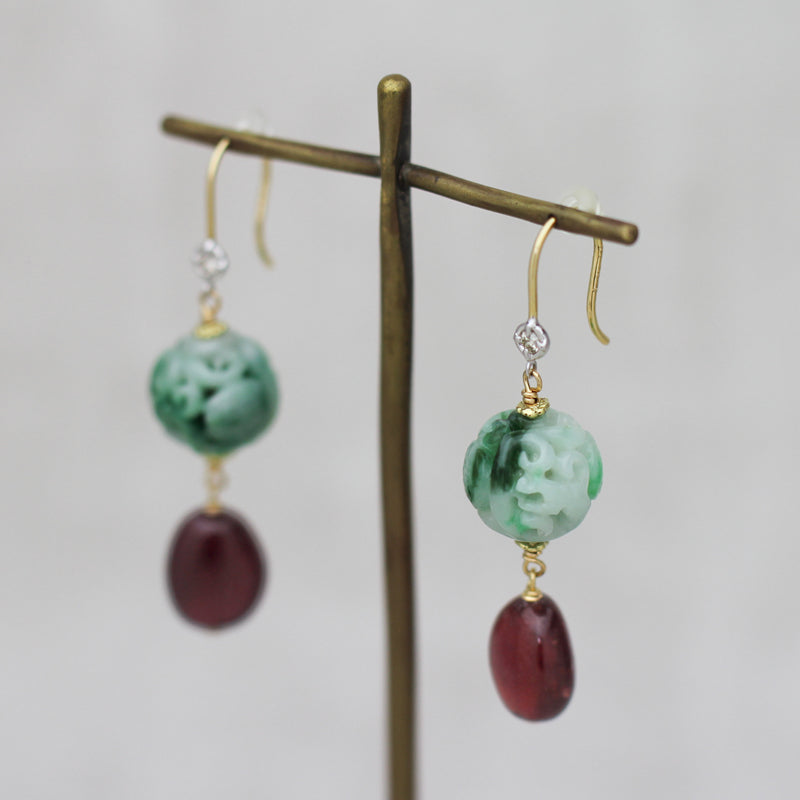 翡翠 × ルビー フックピアス