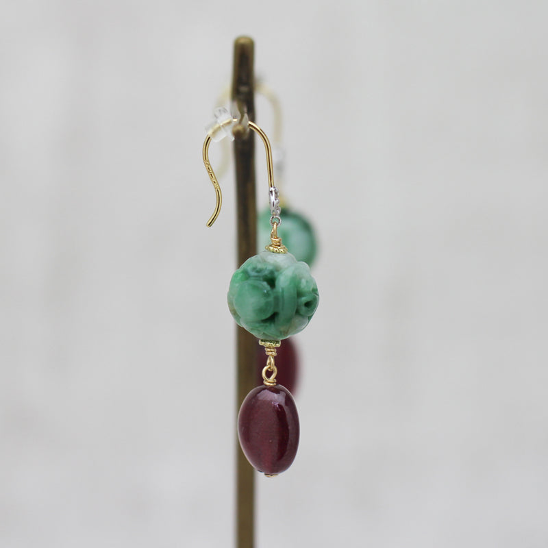 翡翠 × ルビー フックピアス