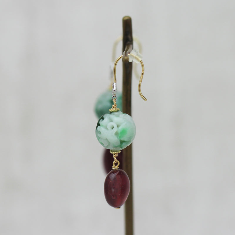 翡翠 × ルビー フックピアス