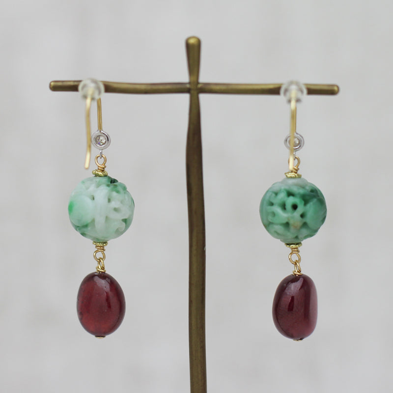 翡翠 × ルビー フックピアス