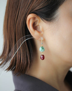 翡翠 × ルビー フックピアス