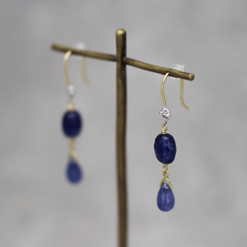 サファイア × ダイヤモンド　フックピアス