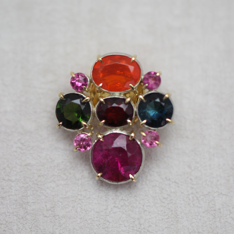 トルマリン × ファイアオパール ブローチ